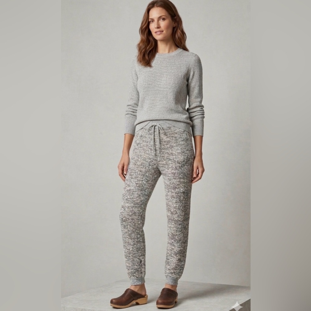ST JOHN KNIT BOUCLE JOGGER PANTS IN GREY BLACK/ ECRU LARGE XL